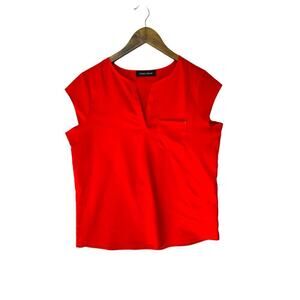Ivanka Trump Red Cap Sleeve V-Neck Blouse Top Women’s M Split Neck Office Casual